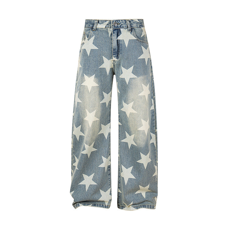 Damen Weite Hochbund-Culotte-Jeans mit hoher Taille und Allover-Sterneprint Echoarchiv