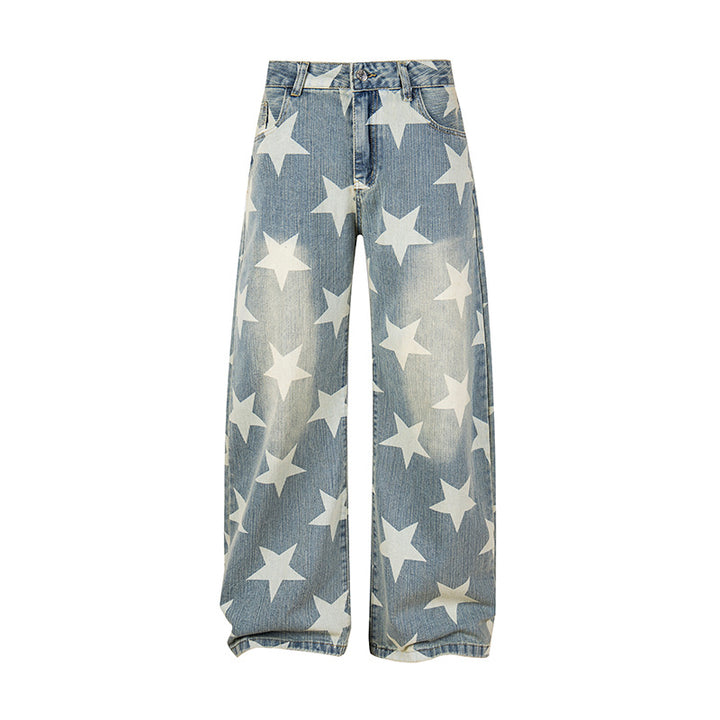 Damen Weite Hochbund-Culotte-Jeans mit hoher Taille und Allover-Sterneprint Echoarchiv