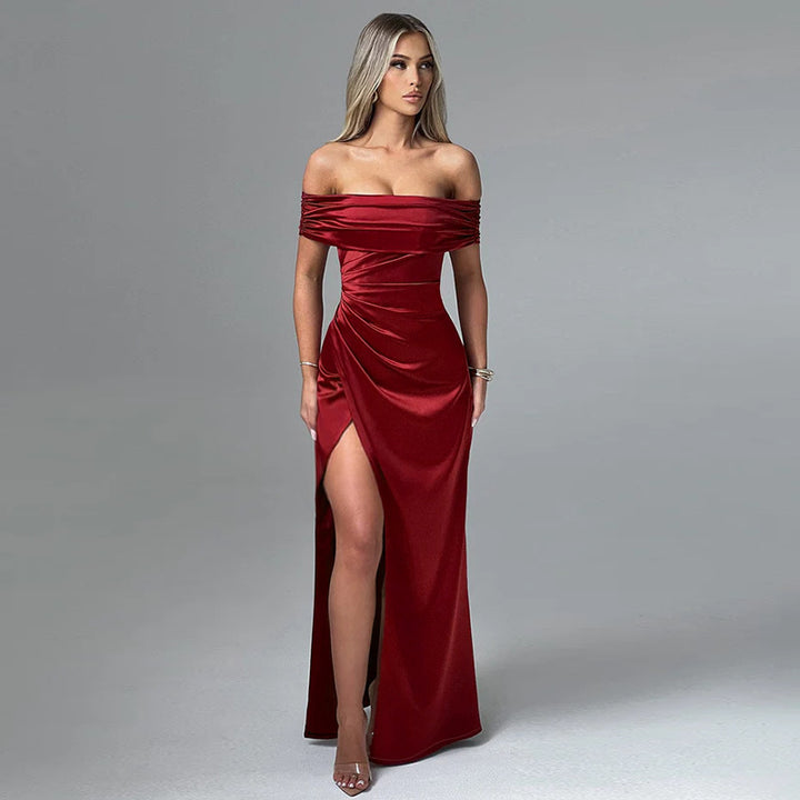Damen schulterfreies Maxikleid mit eleganter Raffung und figurbetontem Schnitt Echo Archiv