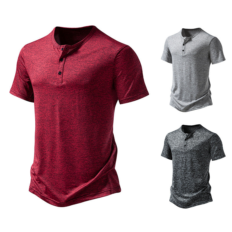 Herren Kurzarm-Henley-T-Shirt mit hochwertiger Baumwolle Echoarchiv