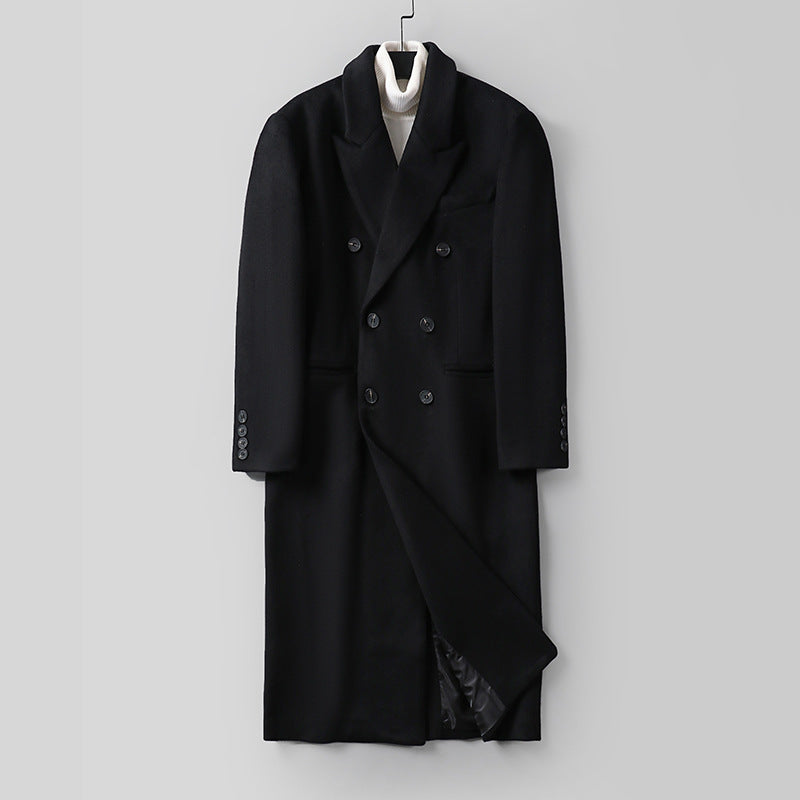 Herren Klassischer Doppelreiher-Longcoat aus Wollmischung mit Schalkragen und feiner Innenfutterverarbeitung Echoarchiv