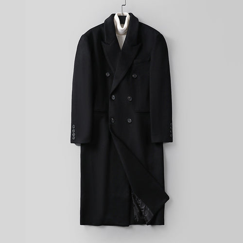 Herren Klassischer Doppelreiher-Longcoat aus Wollmischung mit Schalkragen und feiner Innenfutterverarbeitung Echoarchiv