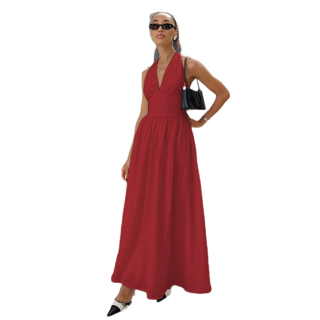 Damen Elegantes Maxikleid mit tiefem V-Ausschnitt und fließendem Schnitt Echo Archiv