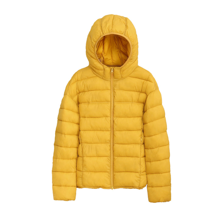 Damen ultraleichte Steppkurzjacke mit Thermo-Isolierung, ergonomischer Kapuze und packbarem Design – Célinea