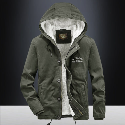 Herren Lässige Canvas-Kapuzenjacke mit durchgehendem Sherpa-Futter und doppelter Front – Taviero
