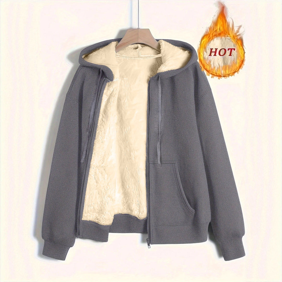 Damen kuschelige Fleecejacke mit Reißverschluss und Kapuze – Célinea