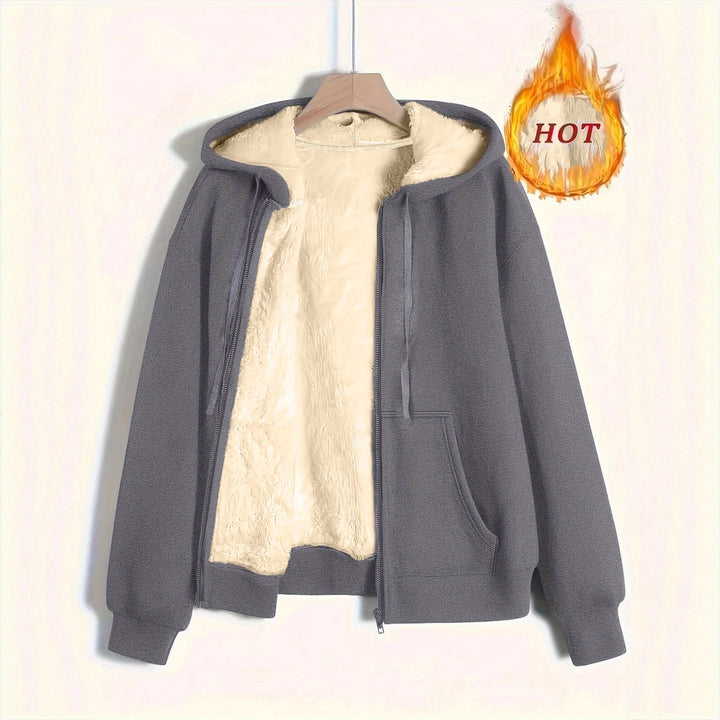 Damen kuschelige Fleecejacke mit Reißverschluss und Kapuze – Célinea