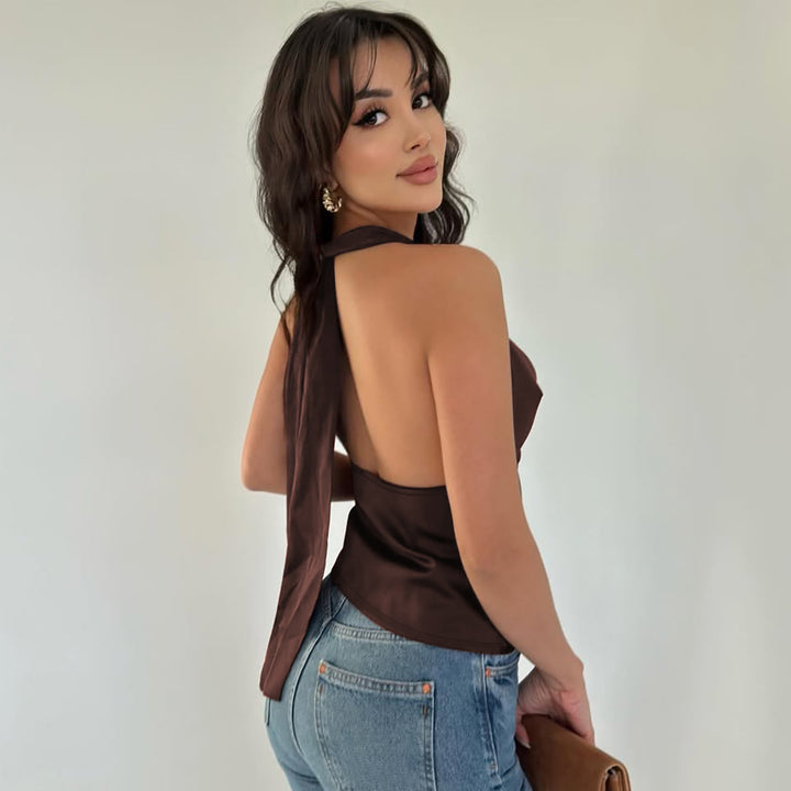 Damen Elegantes O-Back Top mit bindender Kapuze Echo Archiv