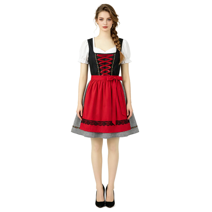 Damen nan traditionelles Dirndlkleid mit Herzausschnitt, geschnürtem Mieder und dekorativer Schürze Echo Archiv
