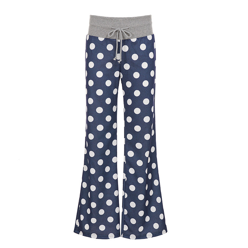 Damen nan ausgestellte Palazzo-Loungehose mit hohem Komfortbund, Kordelzug und gepunktetem Dessin Echo Archiv
