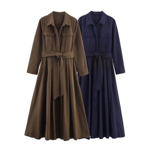 Damen 100+ Hemdblusenkleid mit Bindegürtel und A‑Linien‑Rock Echo Archiv