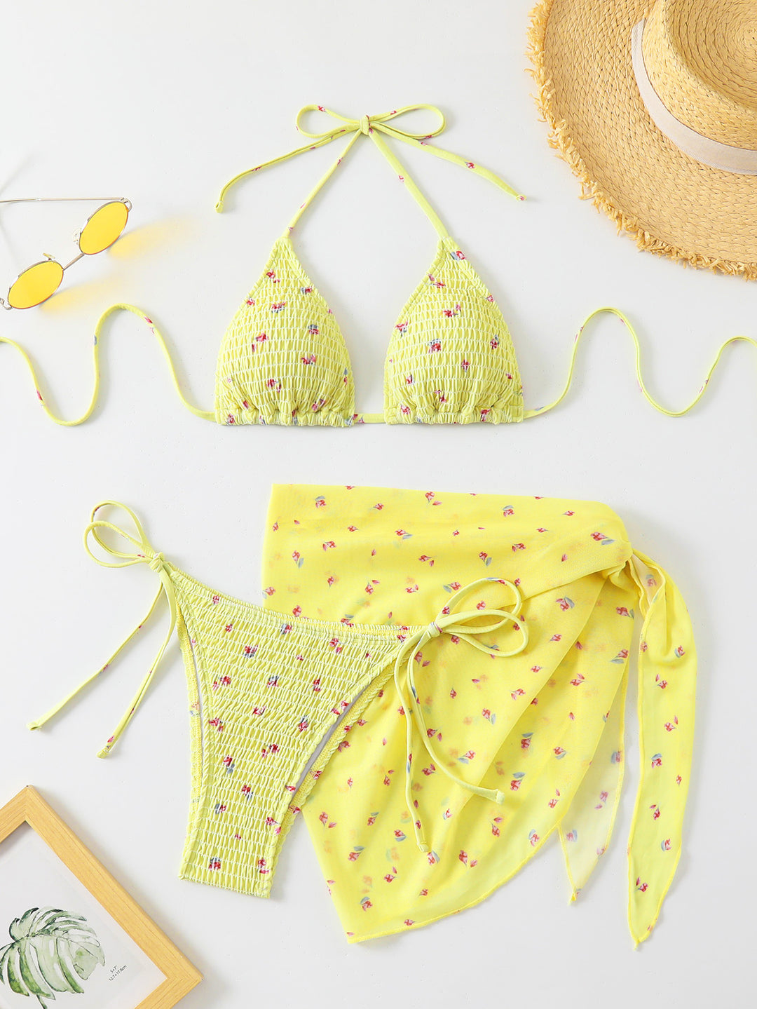 Damen Triangel-Bikini-Set mit floralem Detail und verspieltem Wickelrock Echo Archiv