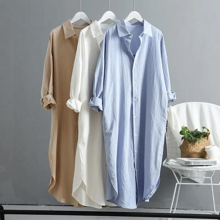 Damen oversized Blusenhemd in lässigem Schnitt mit Knopfleiste Echoarchiv