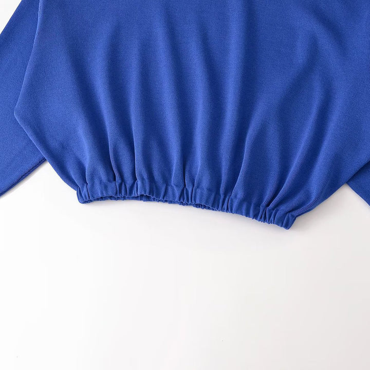 Damen Cropped Oversize-Pullover mit Stehkragen‑V‑Schlitz und gerafftem Saum Echoarchiv