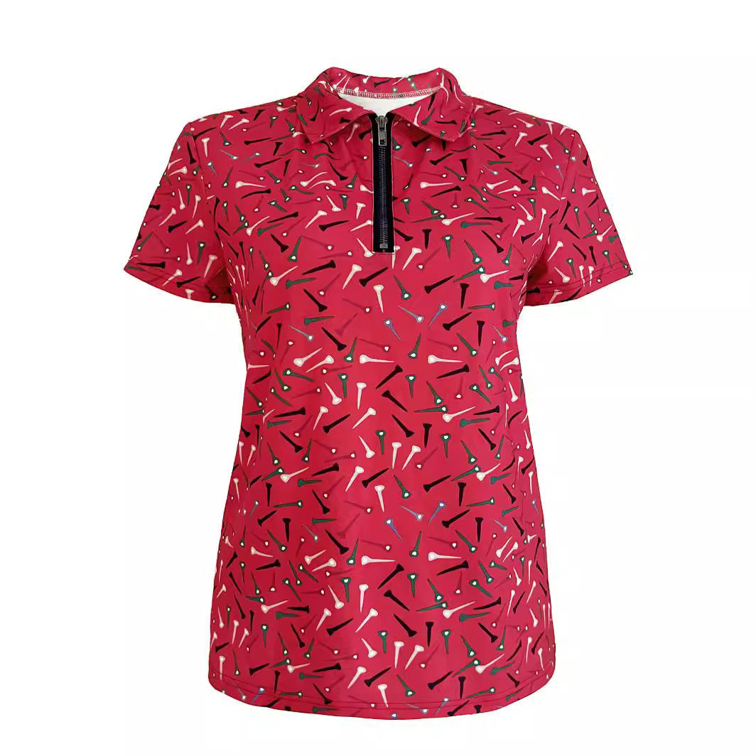 Damen Golfshirt mit modernem Muster und funktionalem Reißverschluss Echoarchiv