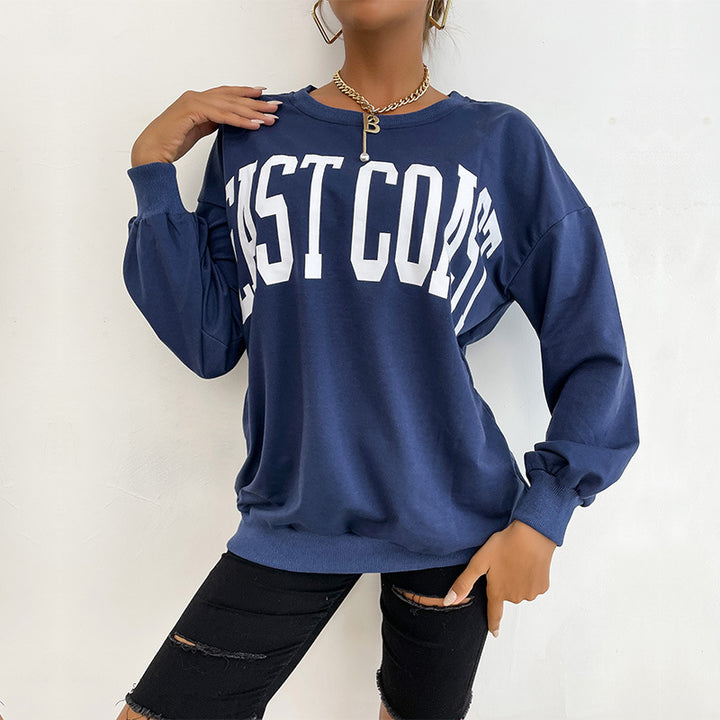 Damen Oversize-Sweatshirt mit College-Print, Rundhalsausschnitt und gerippten Bündchen Echoarchiv