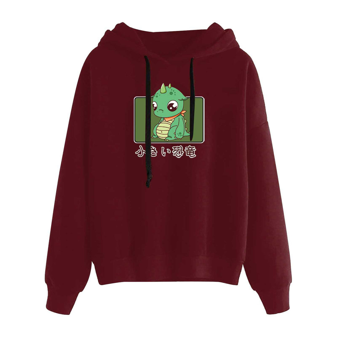 Damen kurz geschnittener Cropped-Kapuzenpullover mit niedlicher Frosch-Illustration und verstellbarer Kapuze – Auréline
