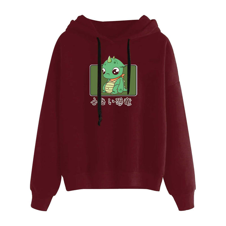 Damen kurz geschnittener Cropped-Kapuzenpullover mit niedlicher Frosch-Illustration und verstellbarer Kapuze – Auréline