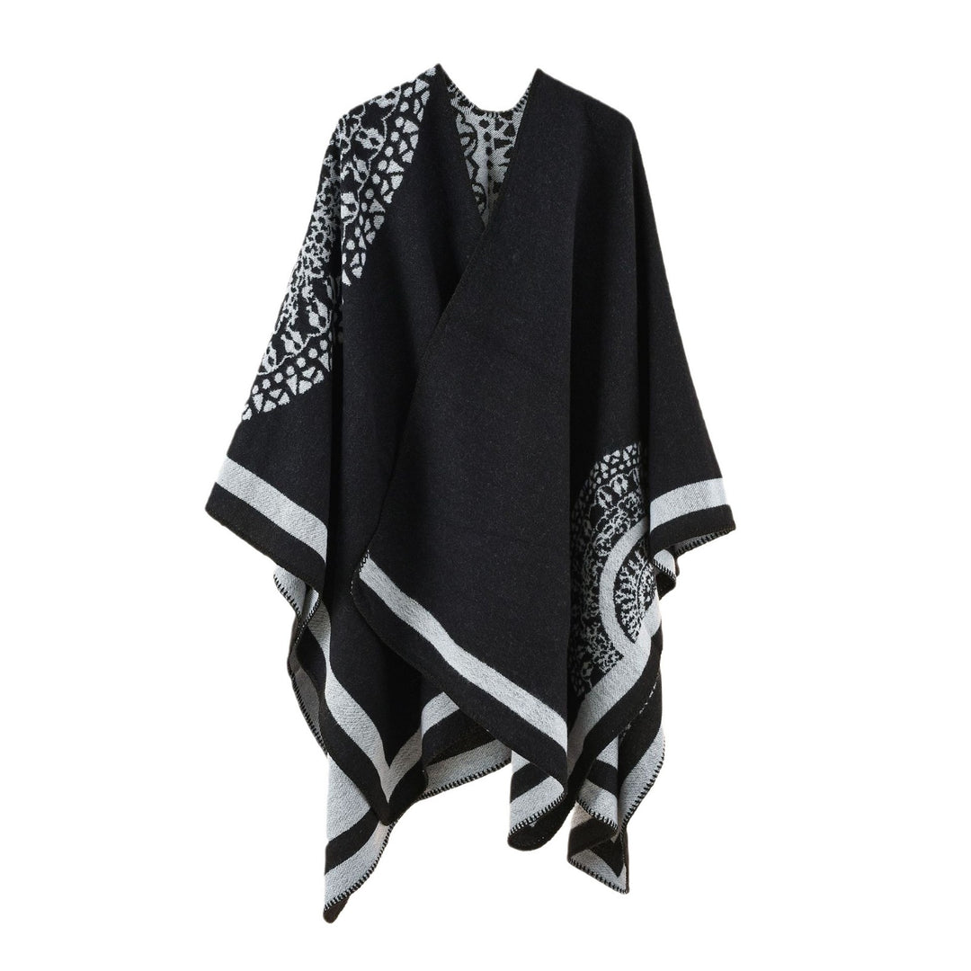 Damen Oversized Strickponcho mit Musterbesatz und asymmetrischem Saum – Avérine