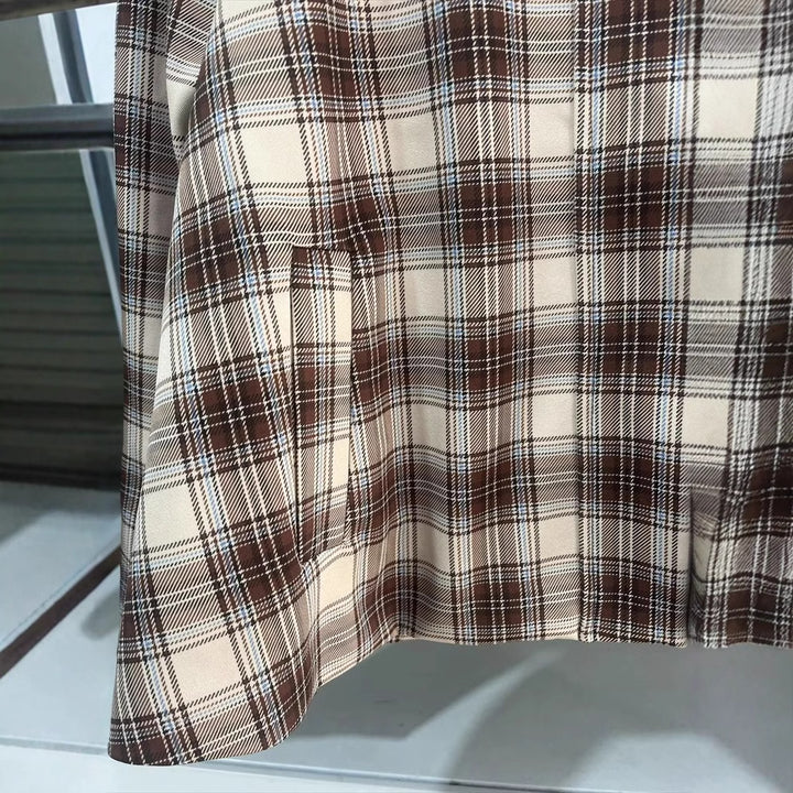 Damen nan karierte Übergangsjacke mit kontrastierendem Samtkragen, verdeckter Frontleiste und Eingrifftaschen Echo Archiv