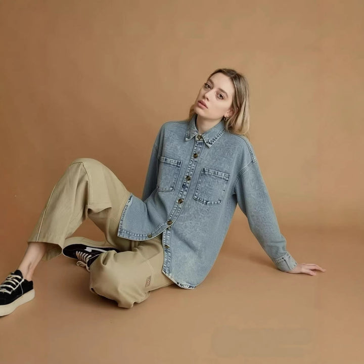 Damen Oversized Denim-Hemd mit aufgesetzten Taschen Echo Archiv