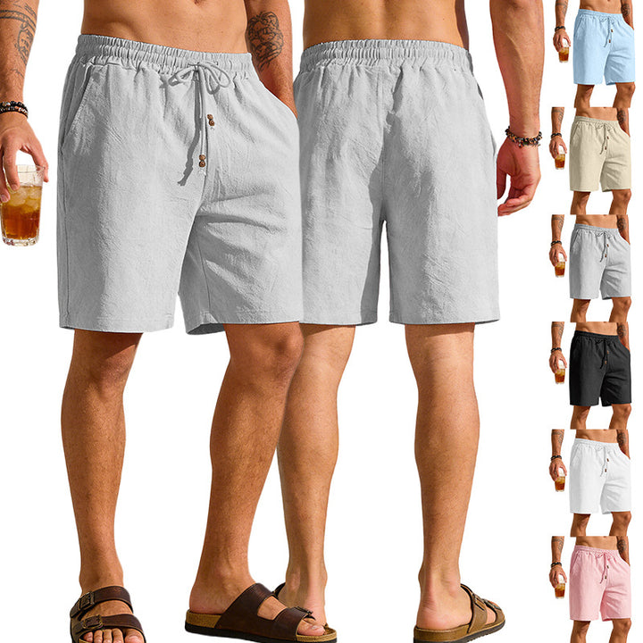 Herren nan leichte Strand-Bermuda aus Leinenmix mit Elastikbund Kordelzug und Zierknopfleiste Echo Archiv
