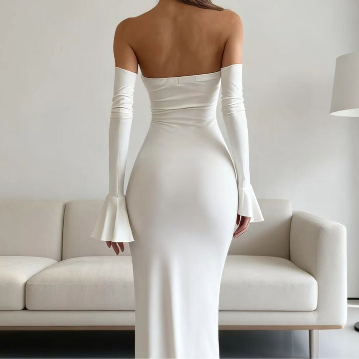 Damen Körperbetontes Off-Shoulder Abendkleid mit langen Ärmeln und voluminösen Abschlüssen Echo Archiv