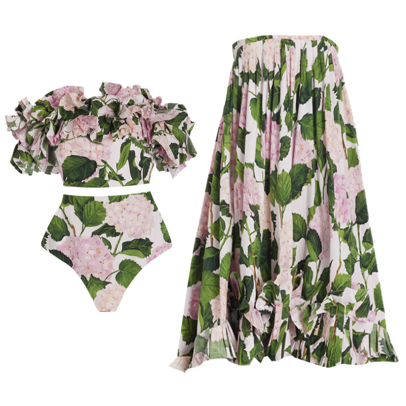 Damen Einteiler Badeanzug mit voluminösen Rüschendetails und floralem Design Echo Archiv