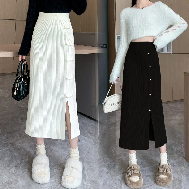 Damen Eleganter und raffinierter Strickrock mit Seitenschlitz – Rosévia