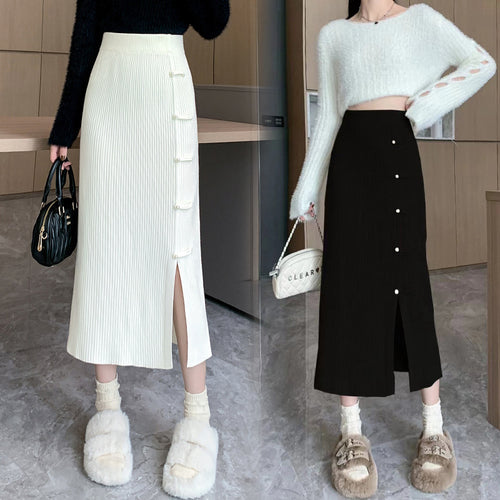 Damen Eleganter und raffinierter Strickrock mit Seitenschlitz Echo Archiv