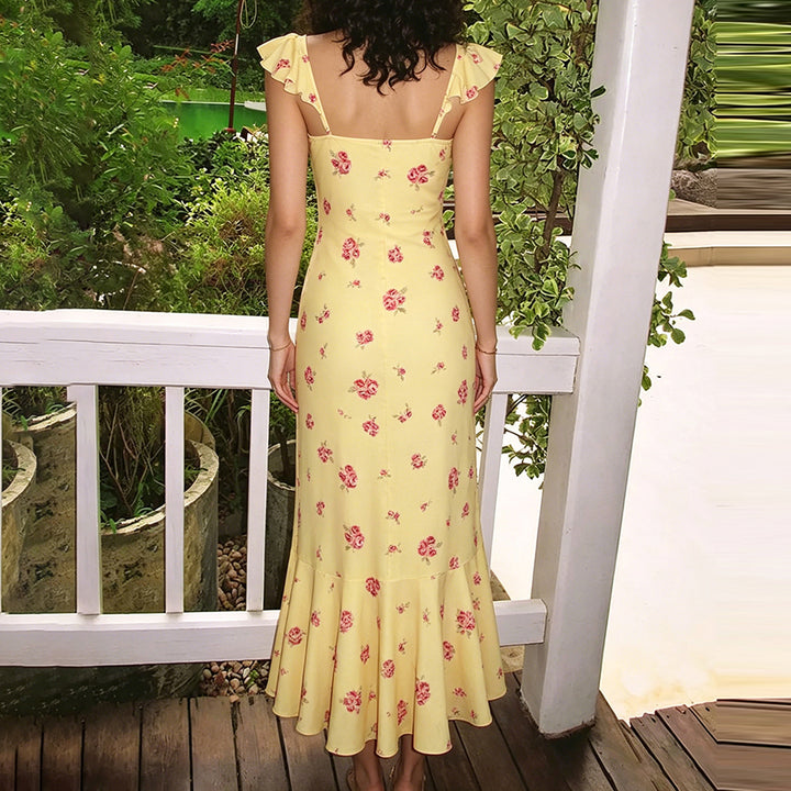 Damen Maxikleid mit floralen Rüschen und elegantem Schnitt Echo Archiv