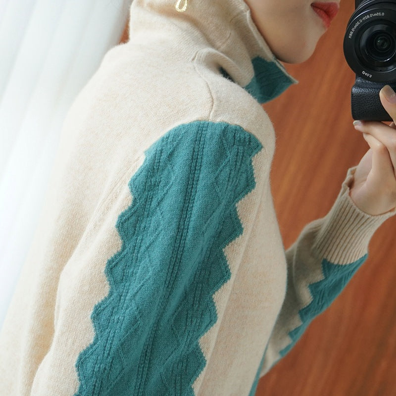Damen Premium-Rollkragenpullover aus Feinstrick mit zentrierter Ajour‑Zopfstruktur Echoarchiv