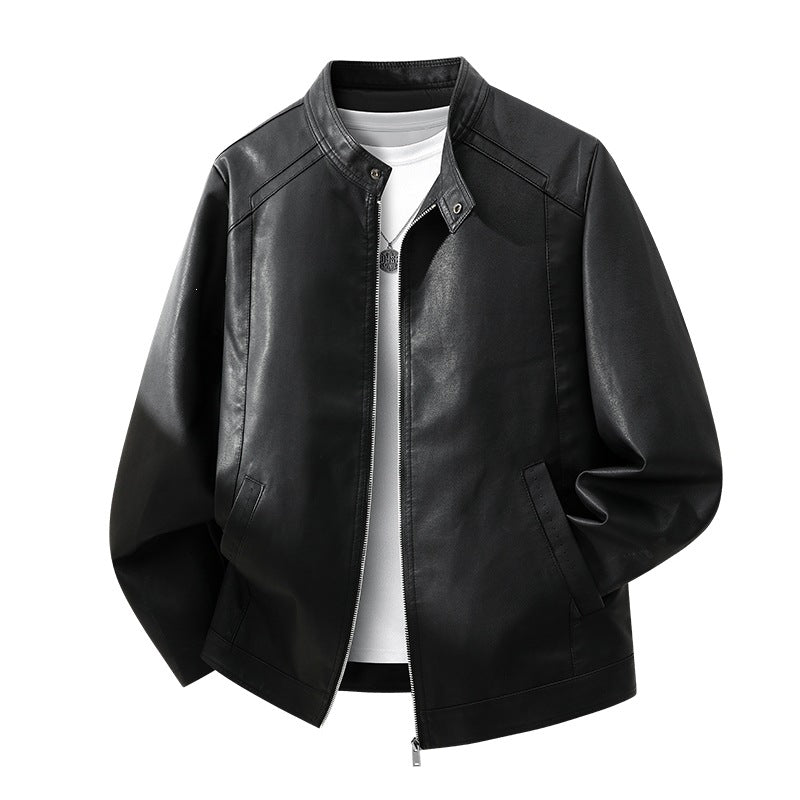 Herren Schlichte Kunstleder-Cityjacke mit Stehkragen, Zweiwege-Reißverschluss & Eingrifftaschen Echoarchiv