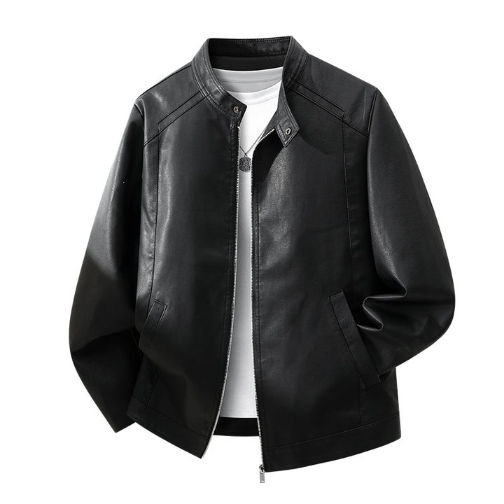 Herren Schlichte Kunstleder-Cityjacke mit Stehkragen, Zweiwege-Reißverschluss & Eingrifftaschen Echoarchiv