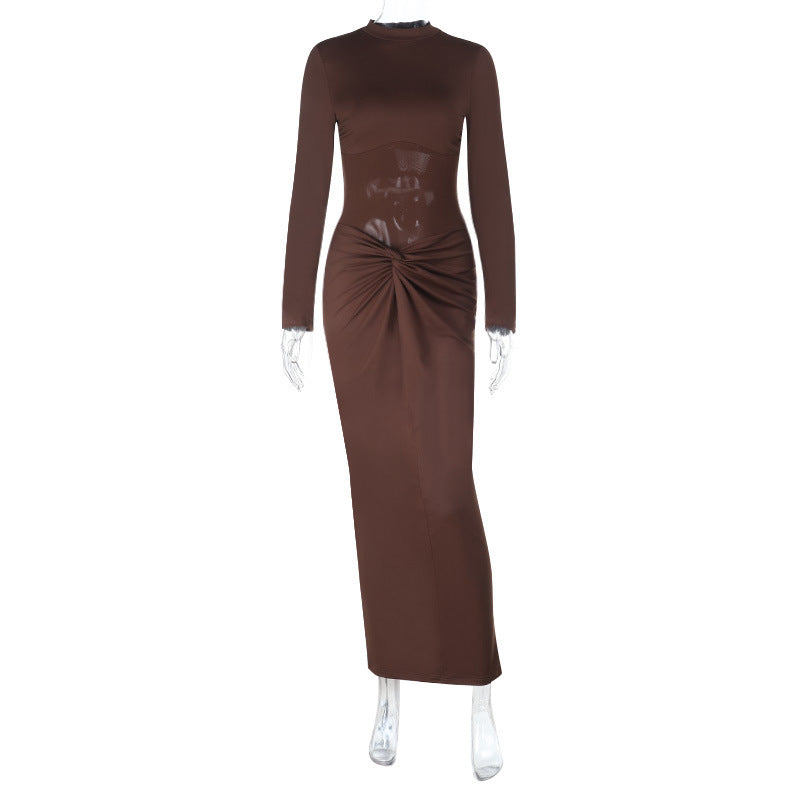 Damen elegantes Stretch-Maxikleid mit Twist‑Drapé und figurformendem Oberteil – Avérine