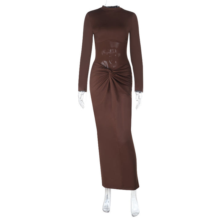 Damen elegantes Stretch-Maxikleid mit Twist‑Drapé und figurformendem Oberteil – Avérine