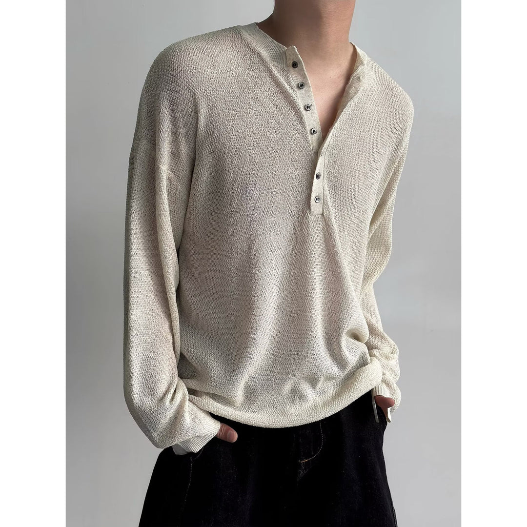 Herren lässiges Langarmshirt mit Knopfleiste Echoarchiv
