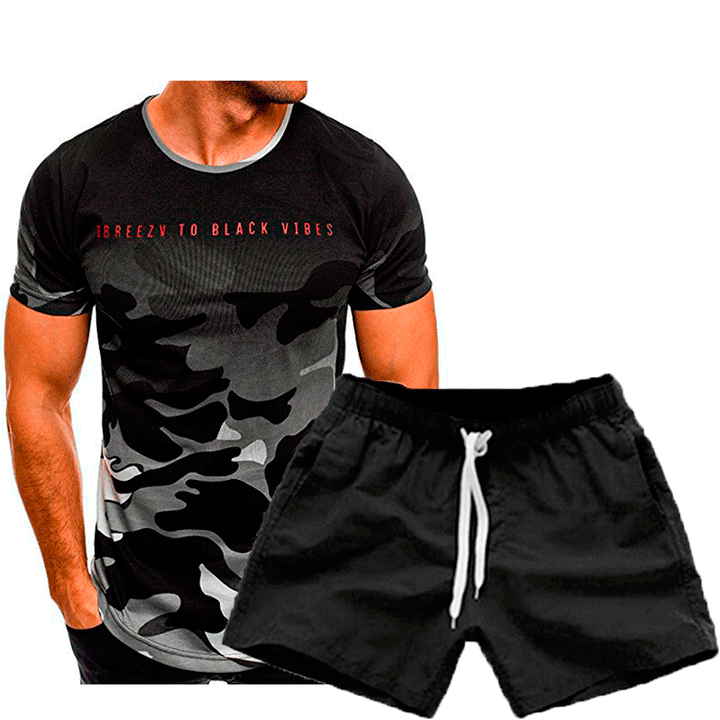 Herren Sportliches Camouflage T-Shirt und Freizeitshorts Set Echoarchiv