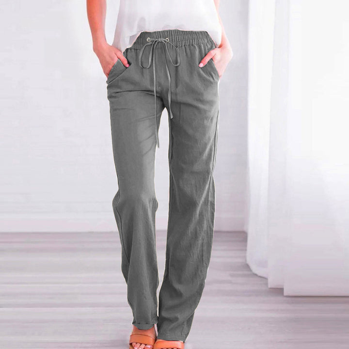 Damen Bequeme Leinen-Hose mit elastischem Bund und Taschen Echoarchiv
