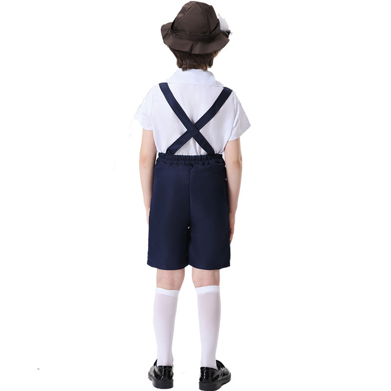 Unisex nan festliche Kinderhose mit verstellbaren Hosenträgern und Ziergürtel Echo Archiv