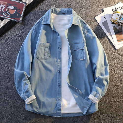 Herren lässiges Denim Hemdjacke mit praktischen Brusttaschen Echoarchiv