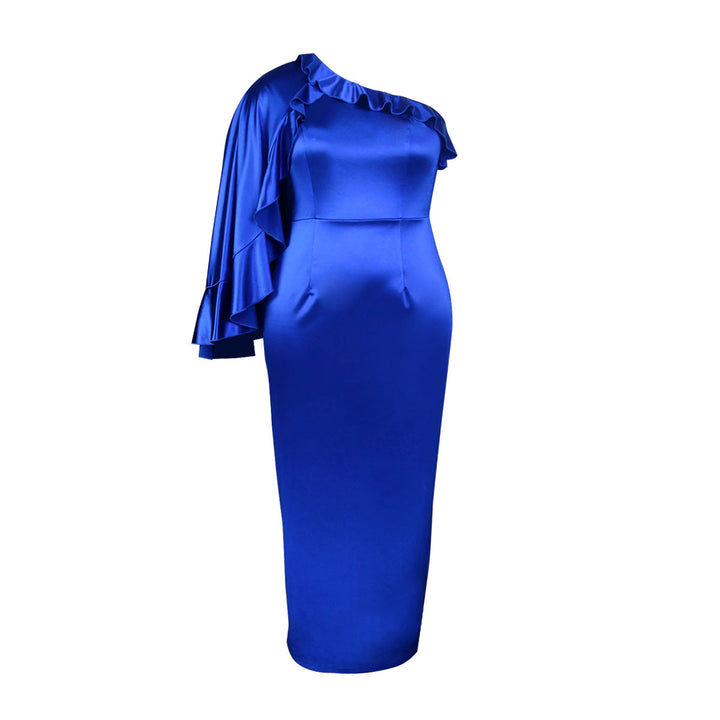 Damen elegantes Abendkleid mit asymmetrischem Rüschärmel Echo Archiv