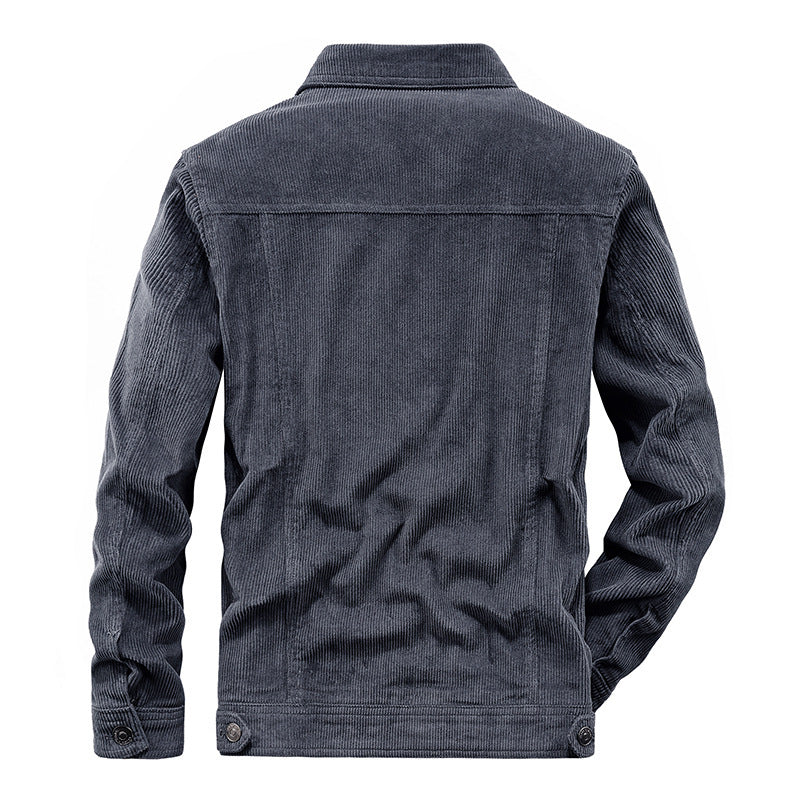 Herren Feincord-Workerjacke im Trucker-Schnitt mit verdeckter Knopfleiste – Taviero