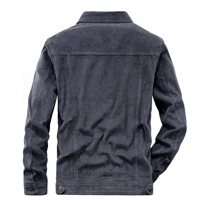 Herren Feincord-Workerjacke im Trucker-Schnitt mit verdeckter Knopfleiste – Taviero