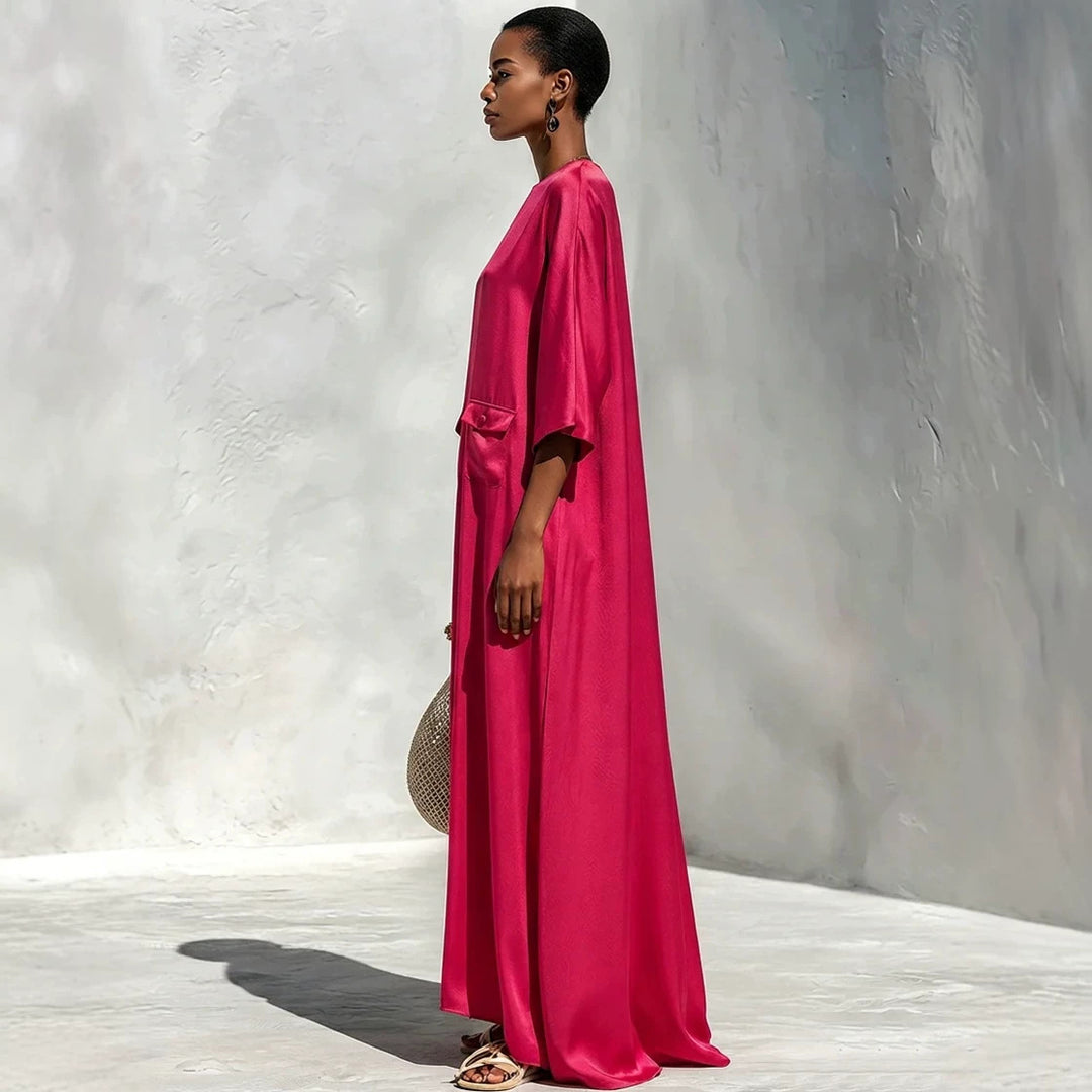 Damen Fließendes Maxikleid mit Oversize‑Kaftan­schnitt und aufgesetzten Pattentaschen Echoarchiv