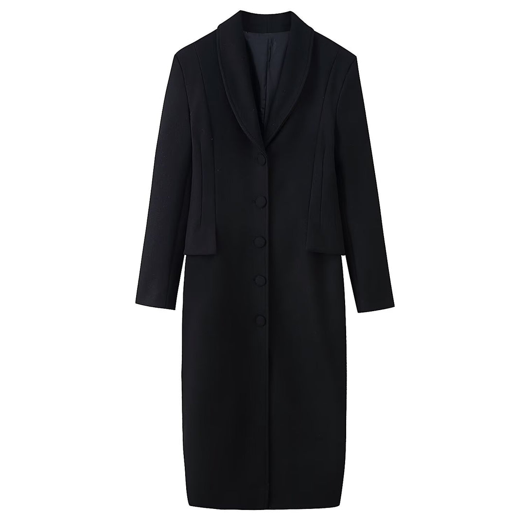 Damen Taillierter Longline-Wollmix-Mantel mit Schalkragen und verdeckter Knopfleiste Echo Archiv