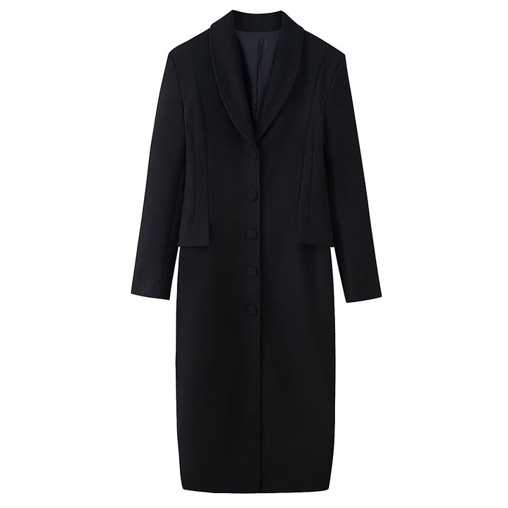 Damen Taillierter Longline-Wollmix-Mantel mit Schalkragen und verdeckter Knopfleiste Echo Archiv