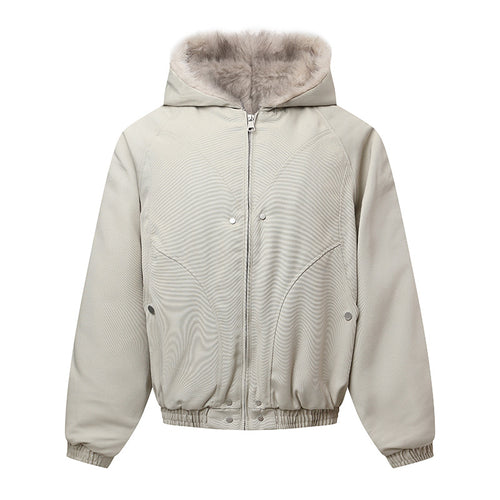 Unisex Kapuzenblouson mit wärmendem Teddyfutter, elastischem Saum und verdeckter Knopfleiste Echoarchiv