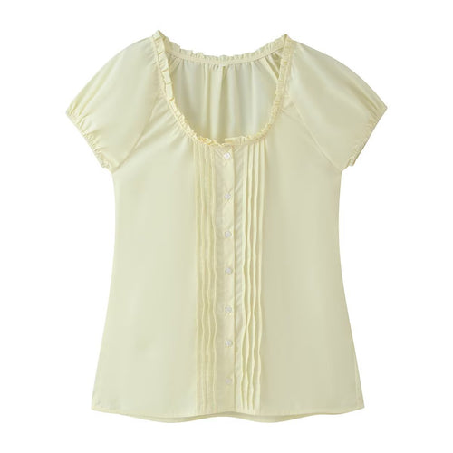 Damen Schlichte Chiffonbluse mit Rüschensaum, kurzen Ärmeln und Biesen-Front Echo Archiv