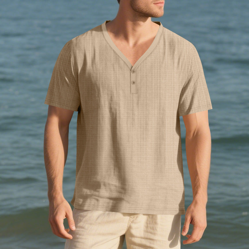 Herren lässiges Kurzarm-Henley-Shirt mit strukturierter Oberfläche Echoarchiv